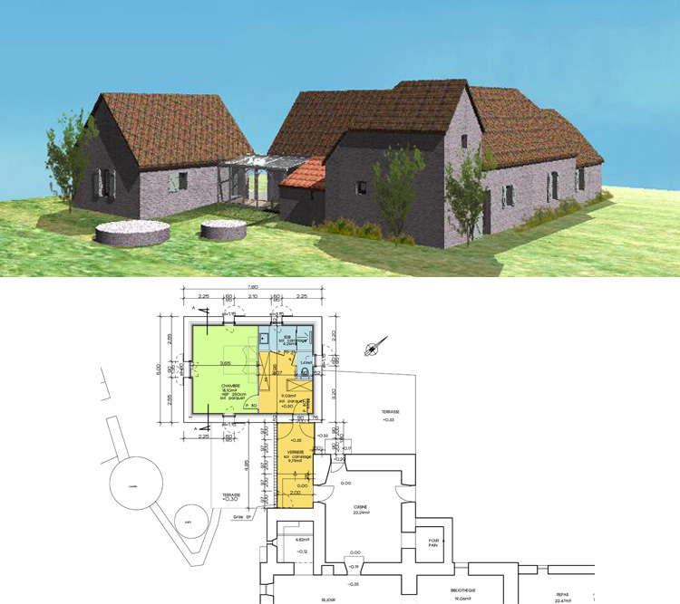 Plan d'une maison en pierres